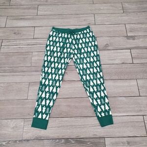 Hanna Andersson 100% organic cotton green white pine tree pajama pants L